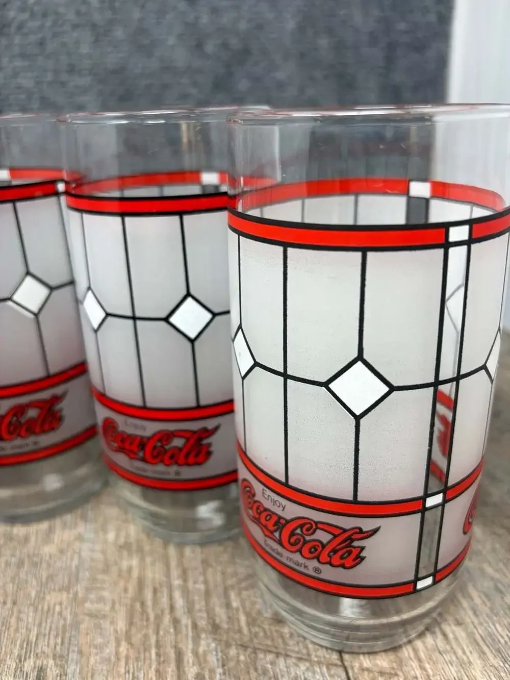 Vintage Coca-Cola Frosted Stained Glass Tiffany Style Drinking Glasses Set of 7